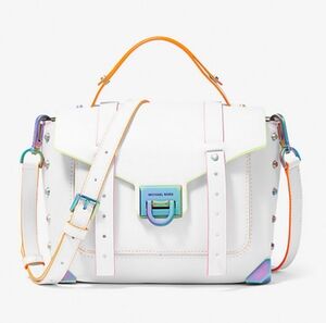 Michael Kors Manhattan Medium Contrast-Trim Leather Satchel